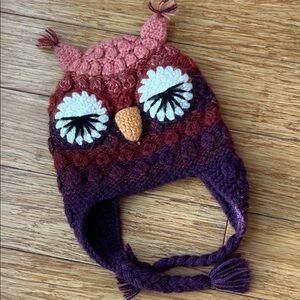 Charming Alpaca Cabincore Blend Owl Knit Hat for Kids - Pink and Brown